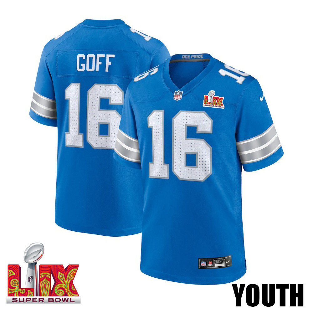 Jared Goff #16 Detroit Lions Super Bowl LIX Blue NFL Jersey Youth