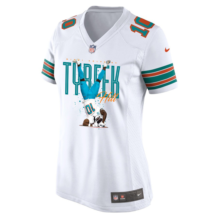 Tyreek Hill 10 Miami Dolphins Celebrating Alternate Game White NFL Jersey Women's