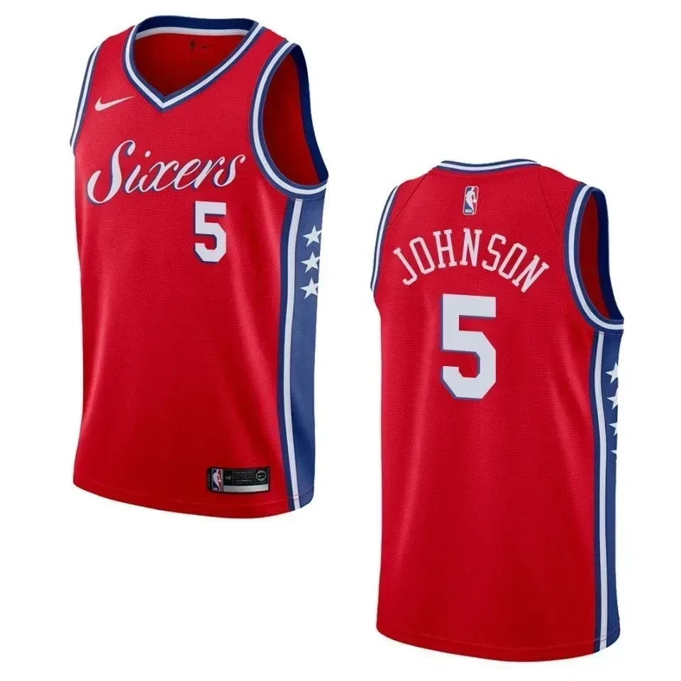 Philadelphia 76ers 5 Amir Johnson Statement Swingman Red NBA Jersey Men's
