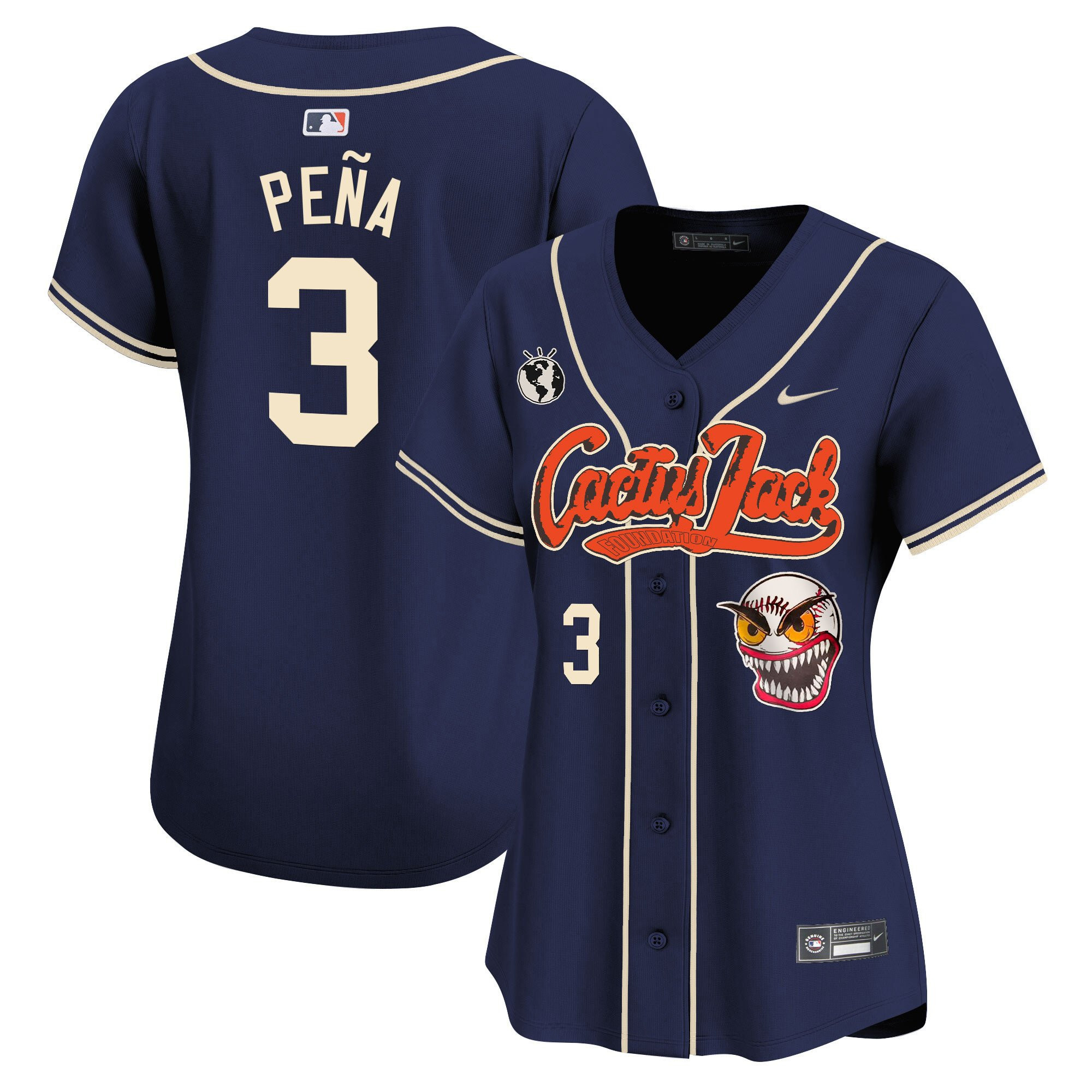 Jeremy Pena 3 Houston Astros Cactus Jack Patch Navy MLB Jersey Women's