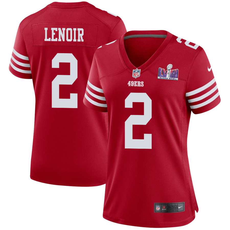 Deommodore Lenoir 2 San Francisco 49ers Super Bowl LVIII Patch Game Scarlet NFL Jersey Women's