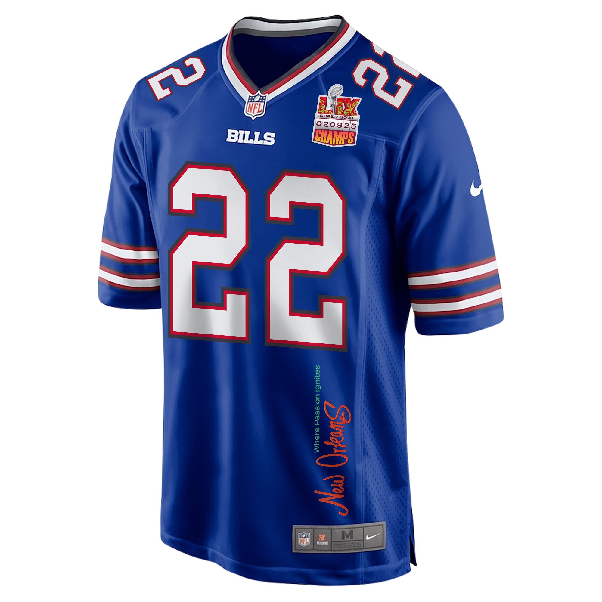 Ray Davis 22 Buffalo Bills Super Bowl LIX Champions Patch New Orleans Where Passion Ignites' EMBROIDERED Game Royal NFL Jersey Men's