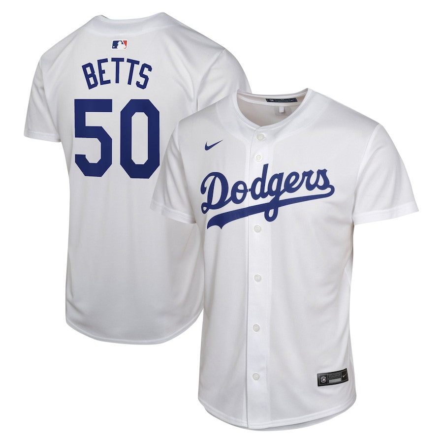 Mookie Betts 50 Los Angeles Dodgers Home Game Player White MLB Jersey Youth