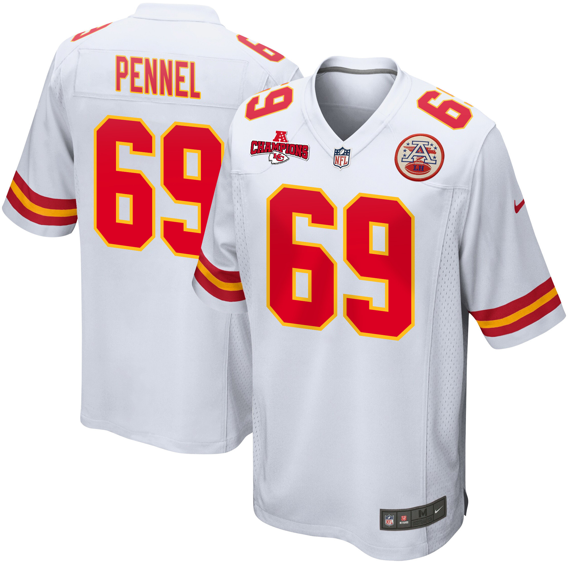 Mike Pennel 69 Kansas City Chiefs AFC Champions Patch Game White NFL Jersey Men's