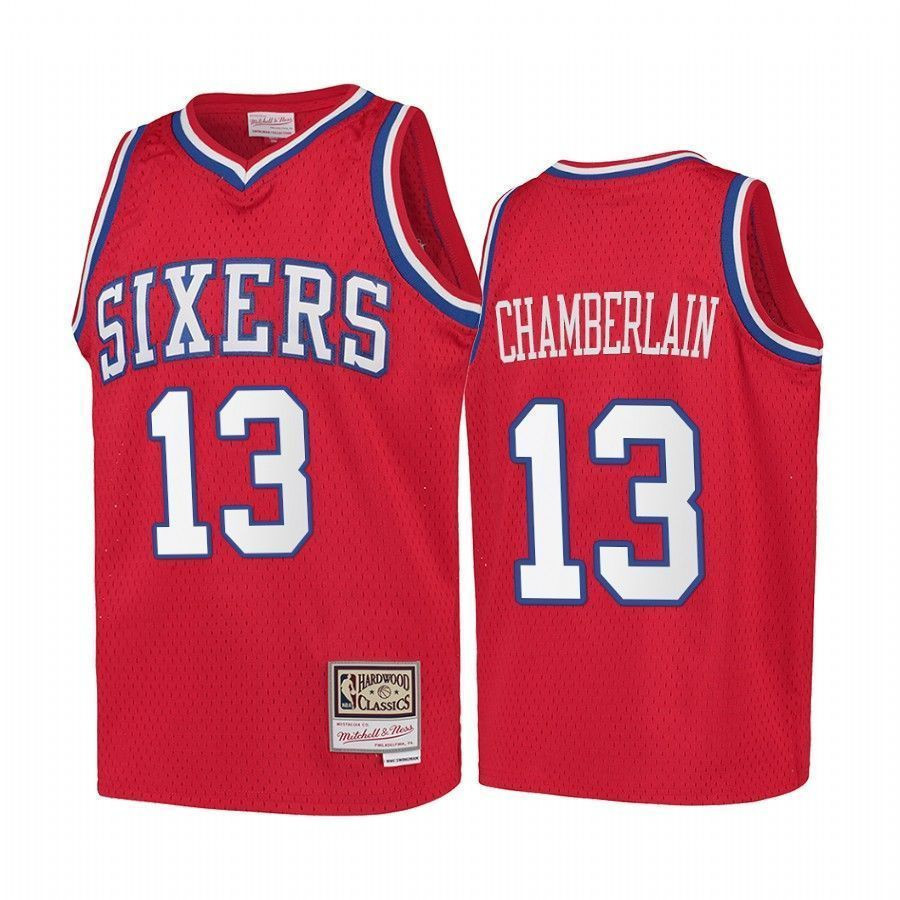 Wilt Chamberlain Philadelphia 76ers Hardwood Classics Kids Red NBA Jersey Youth