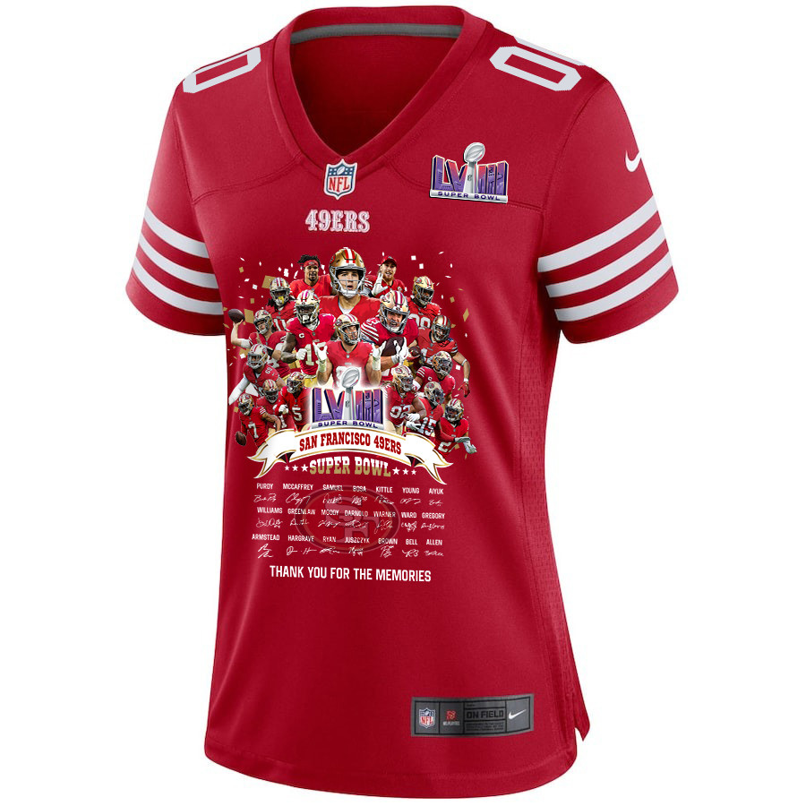 San Francisco 49ers Super Bowl LVIII Thanks For Memories Game Custom Scarlet NFL Jersey Women's
