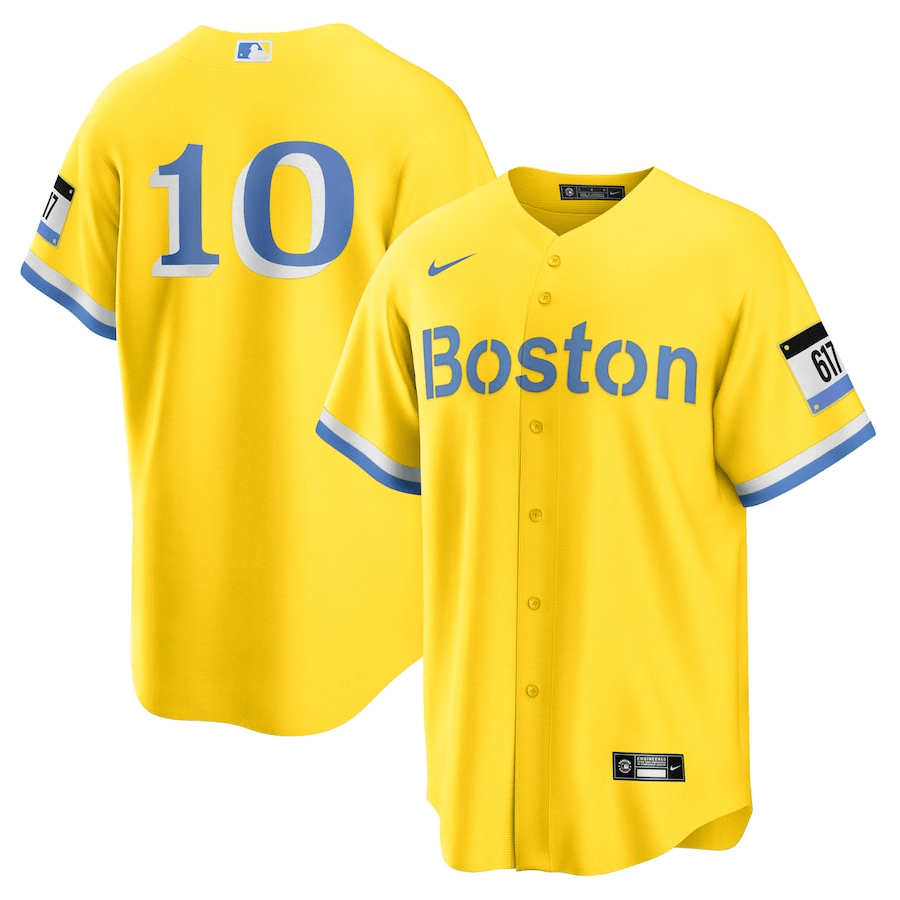 Trevor Story 10 Boston Red Sox City Connect Gold/Light Blue MLB Jersey Men's