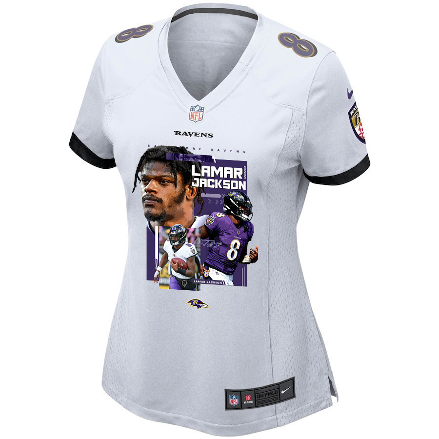 Lamar Jackson 8 Baltimore Ravens Cobra Jackson Game White NFL Jersey Women's