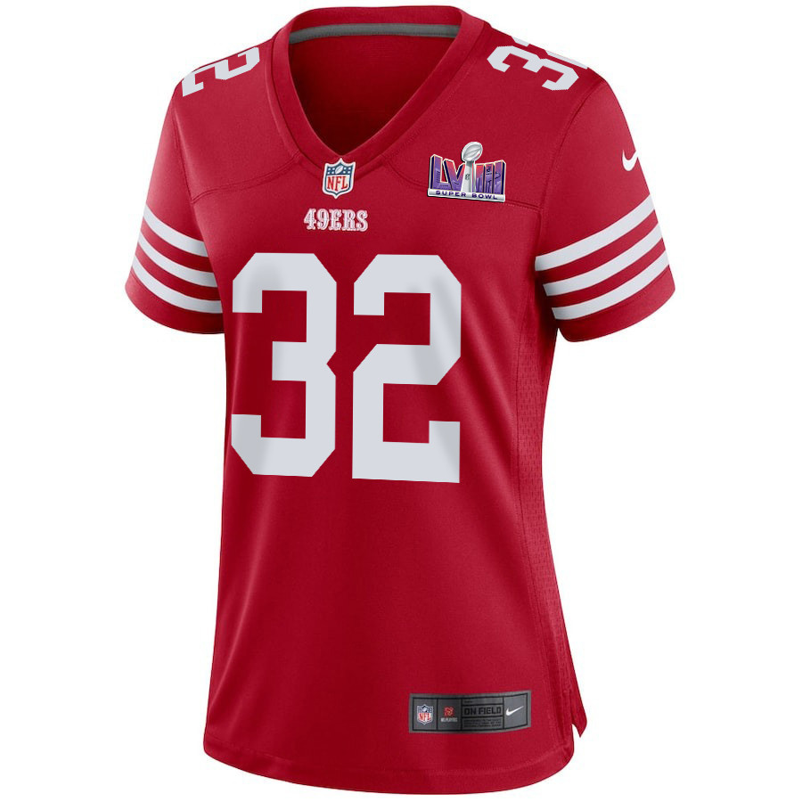 Tyrion Davis-Price 32 San Francisco 49ers Super Bowl LVIII Patch Game Scarlet NFL Jersey Women's