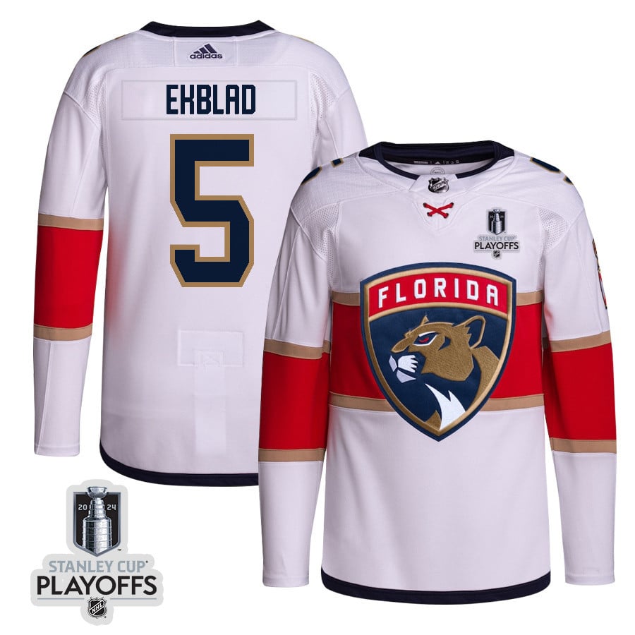 Aaron Ekblad 5 Florida Panthers 2024 Playoffs Patch Away Custom White NHL Jersey Men's