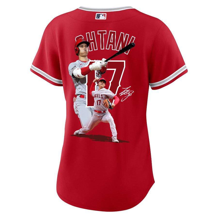 Shohei Ohtani 17 Los Angeles Angels Signed Decisive Blow 2023 Alternate Red MLB Jersey Women's