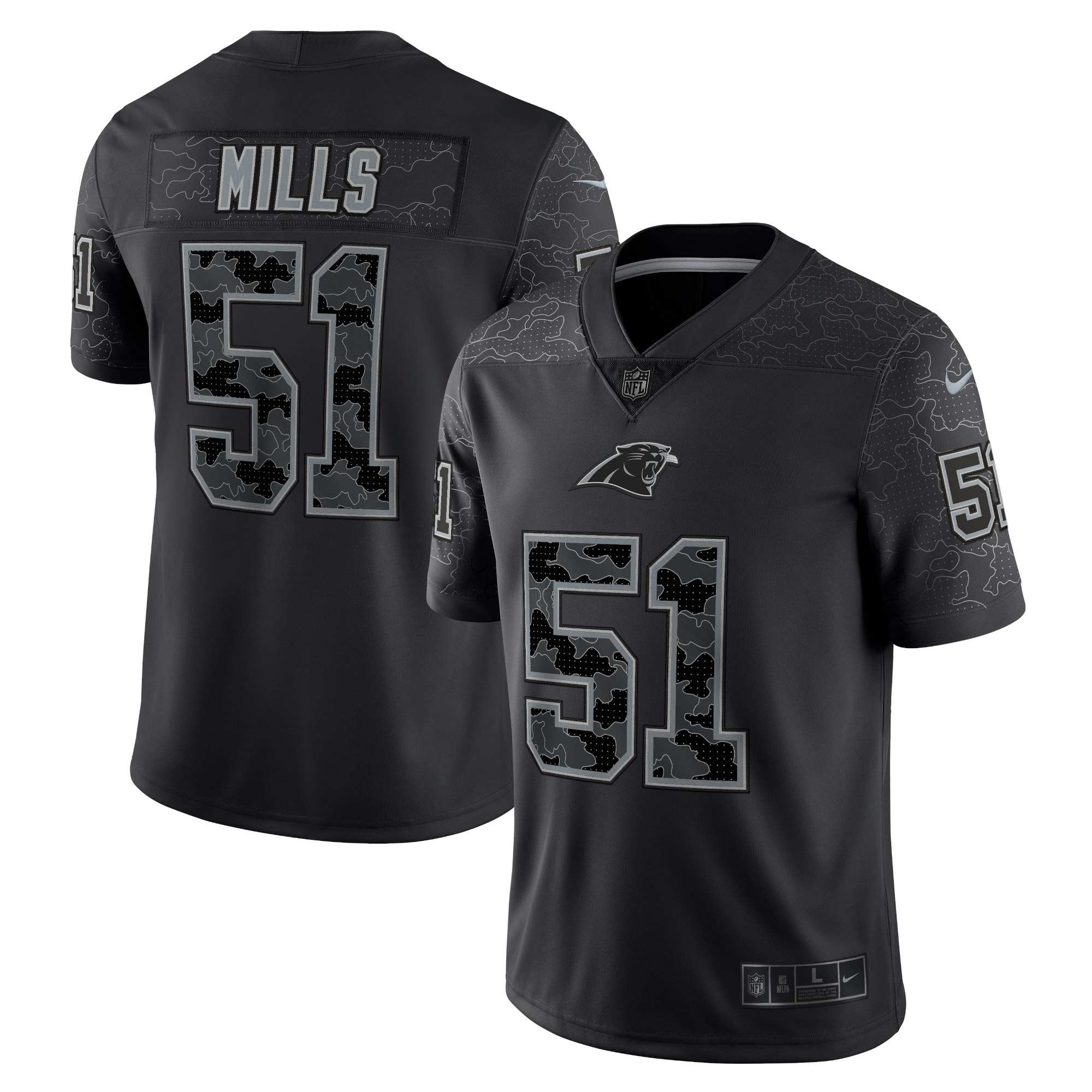 Carolina Panthers Sam Mills Black Retired Player RFLCTV Limited NFL Jersey Men's