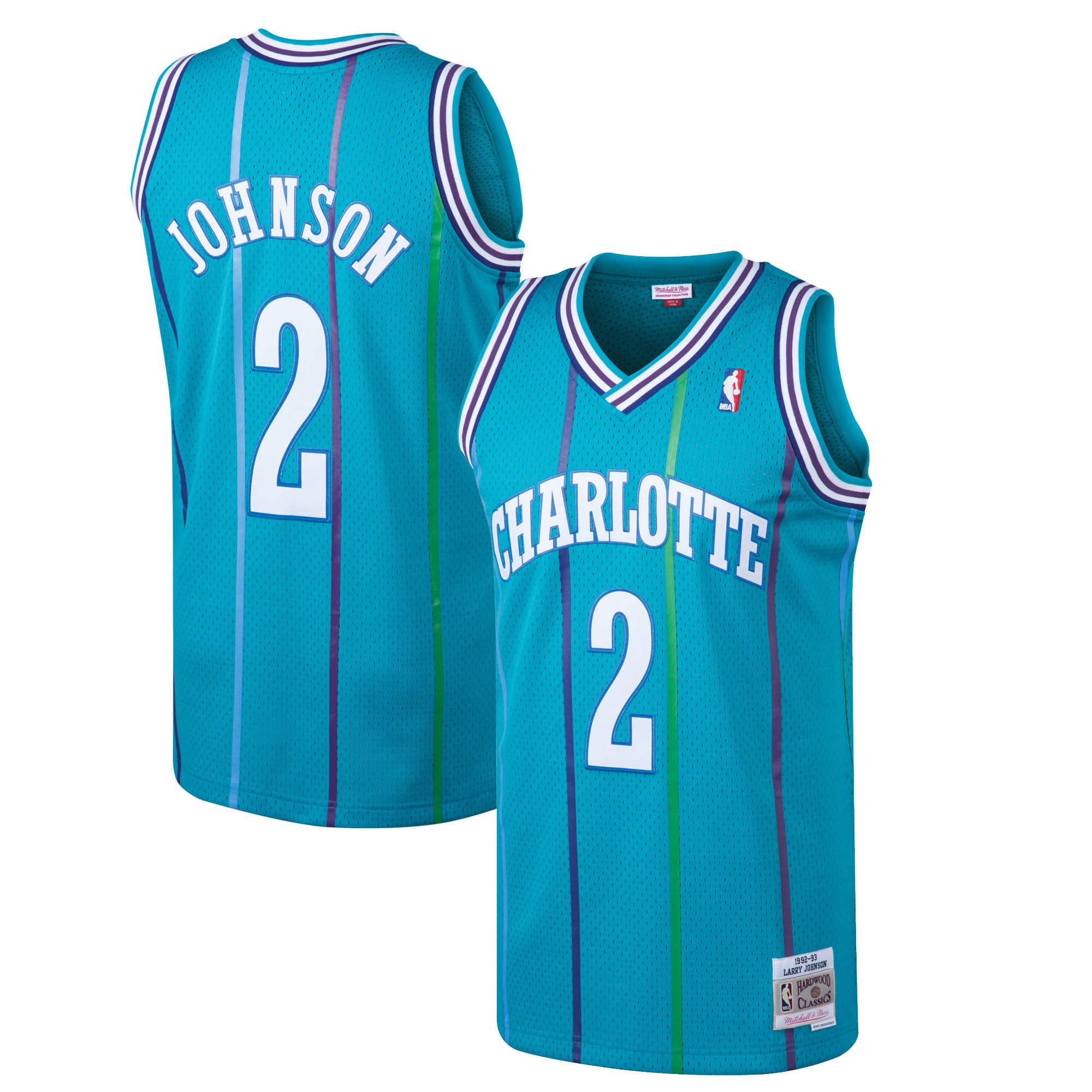 Mitchell Ness Larry Johnson Teal Charlotte Hornets 1992-93 Hardwood Classics Swingman NBA Jersey Men's