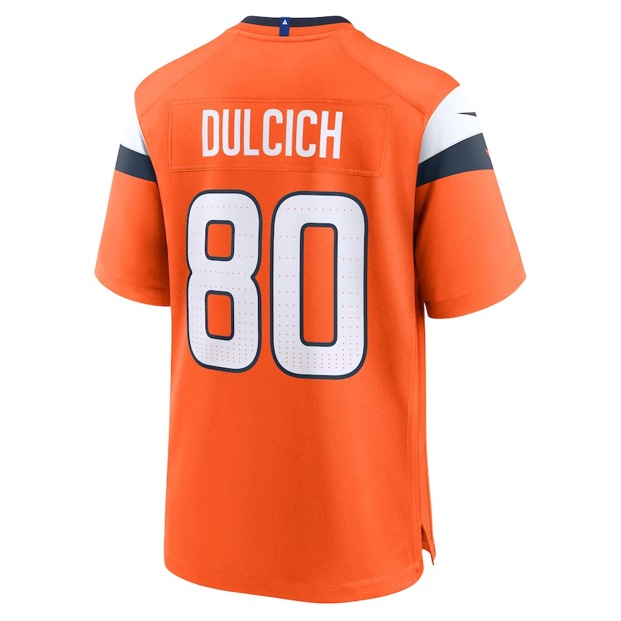 Greg Dulcich 80 Denver Broncos Team Game Orange NFL Jersey Men's