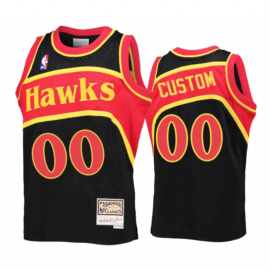 Custom 00 Atlanta Hawks Black Reload Throwback NBA Jersey Youth