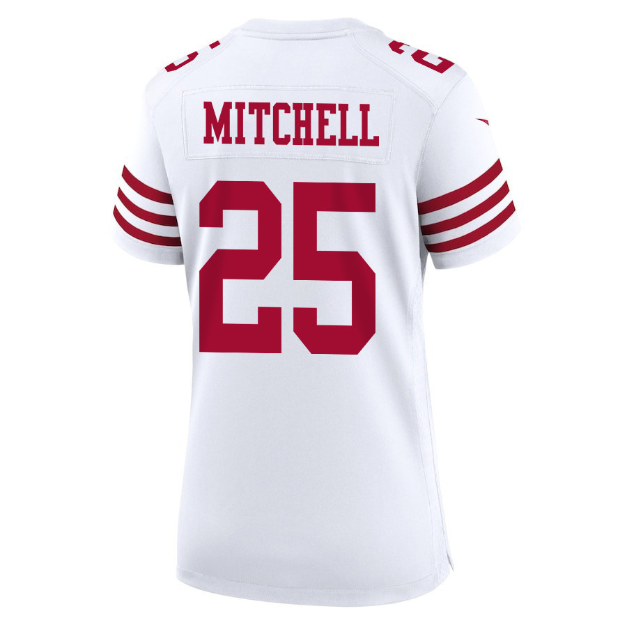Elijah Mitchell 25 San Francisco 49ers Super Bowl LVIII Patch Game White NFL Jersey Women's