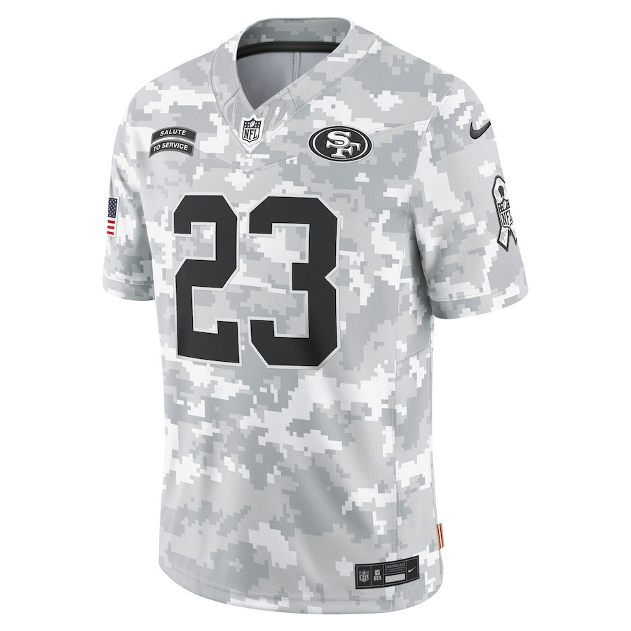 Christian McCaffrey 23 San Francisco 49ers 2024 Salute to Service Limited Arctic Camo NFL Jersey Men's