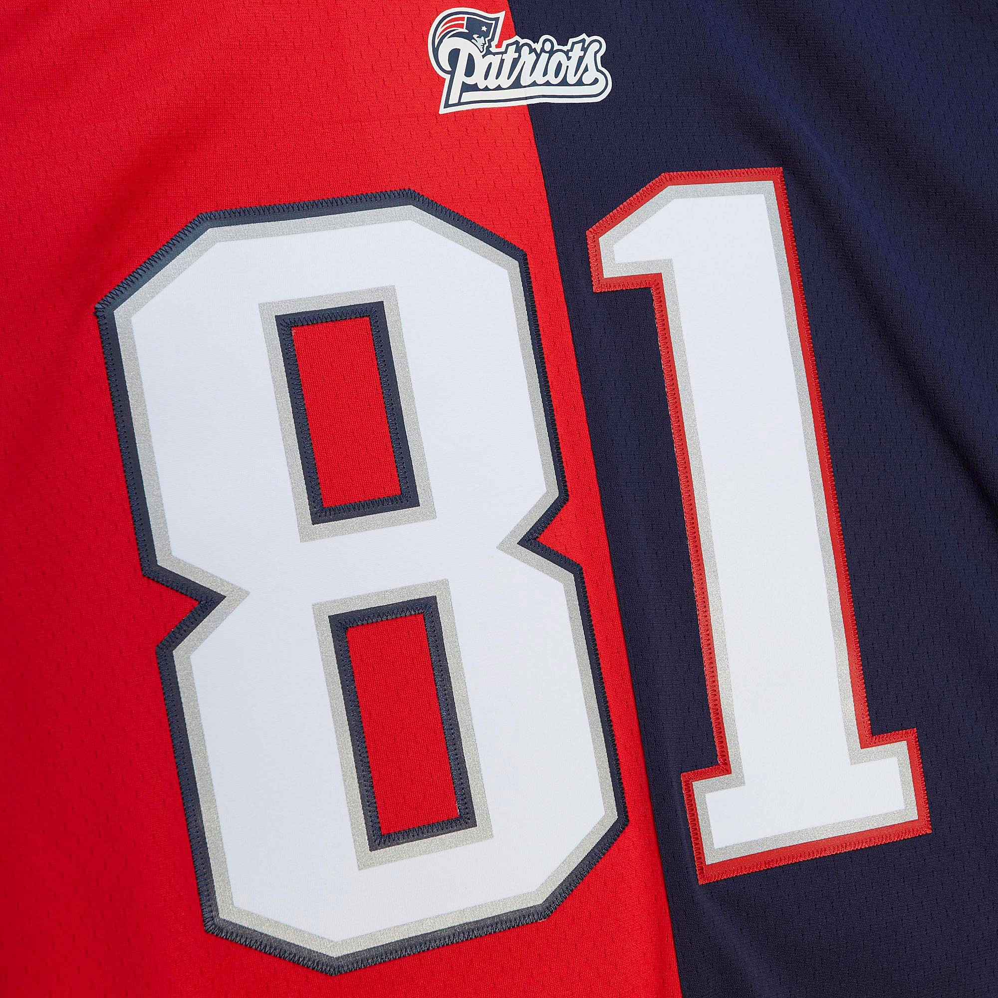 New England Patriots Randy Moss Mitchell Ness Navy/Red 2007 Split Legacy NFL Jersey Men's
