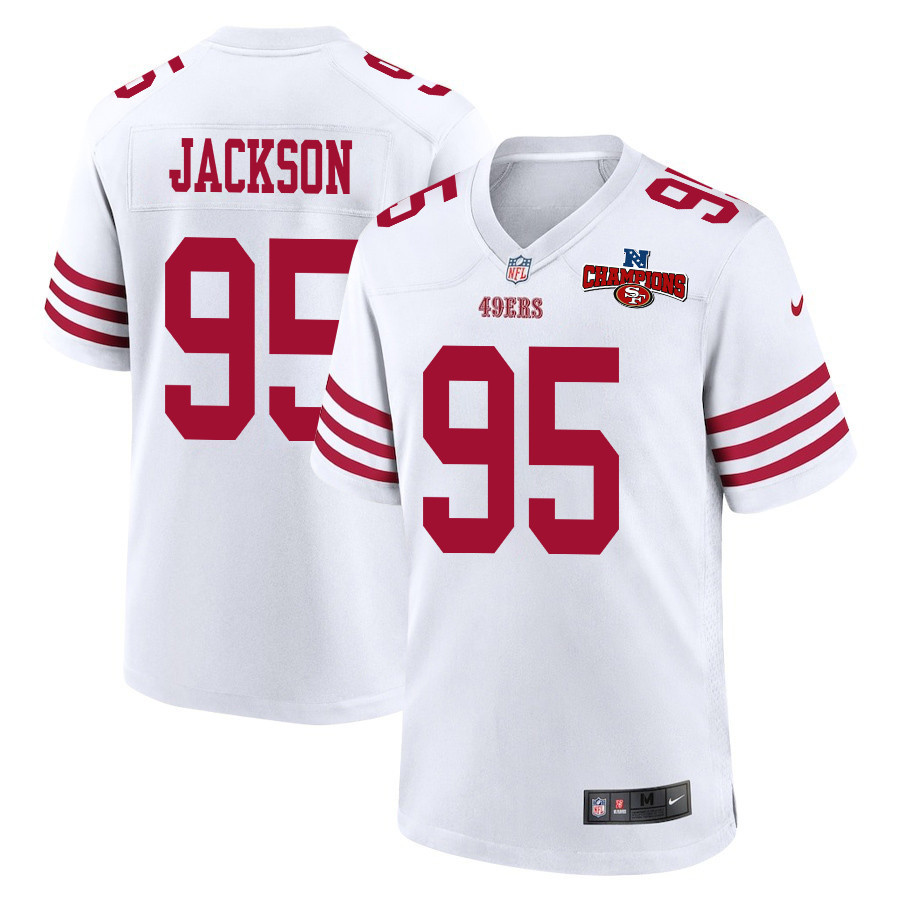 Drake Jackson 95 San Francisco 49ers NFC Champions Patch Game White NFL Jersey Men's