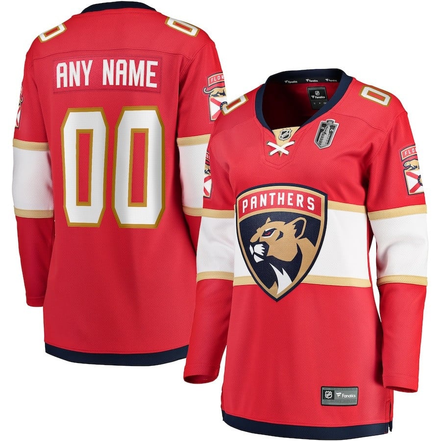 Florida Panthers 2024 Stanley Cup Final Home Breakaway Custom Name Red, Women NHL Jersey Women's