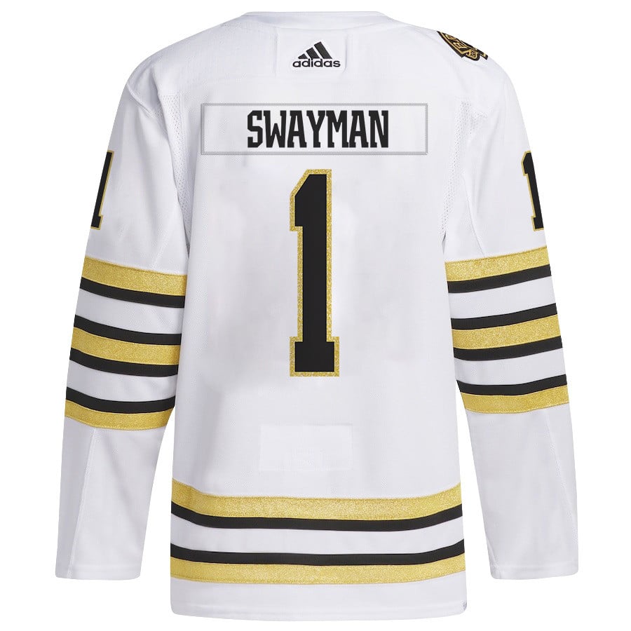 Jeremy Swayman 1 Boston Bruins 2024 Playoffs Patch Away White NHL Jersey Men's