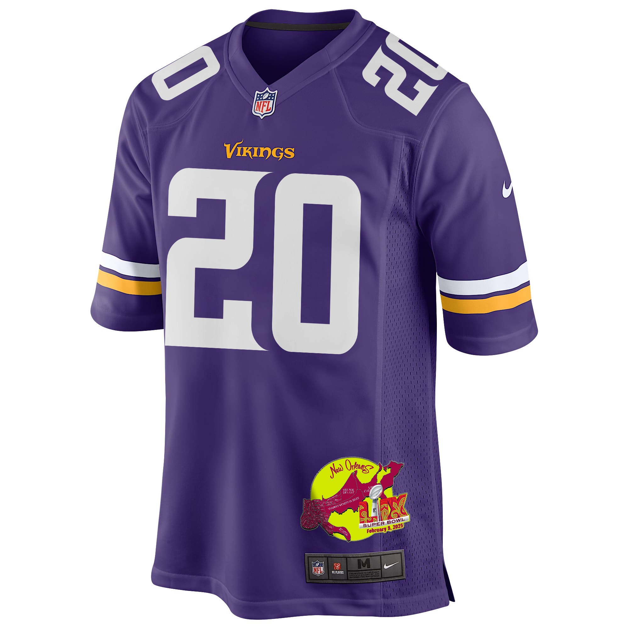 Jay Ward 20 Minnesota Vikings Super Bowl LIX New Orleans Patch Game Purple NFL Jersey Men's