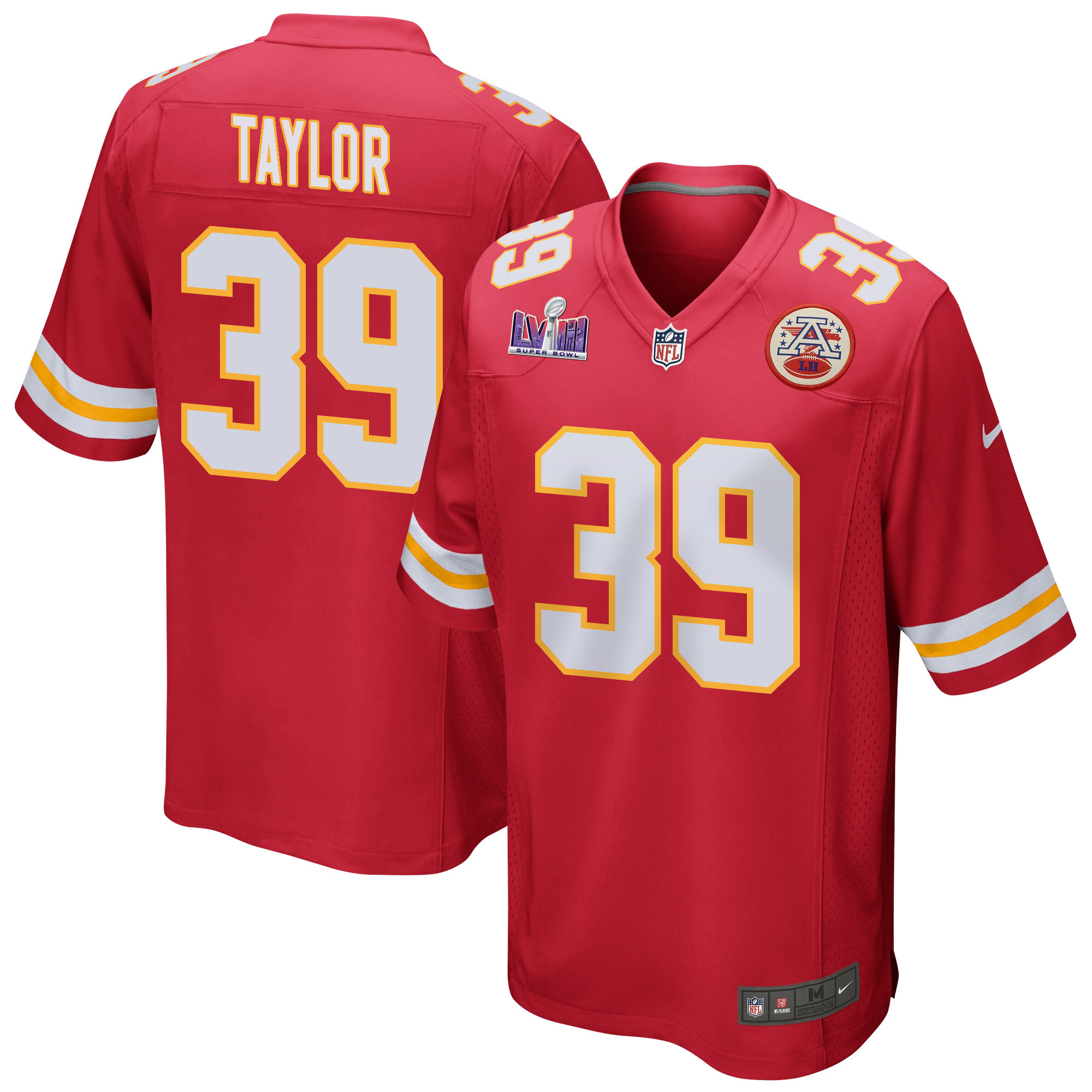 Keith Taylor 39 Kansas City Chiefs Super Bowl LVIII Patch Game Red NFL Jersey Men's