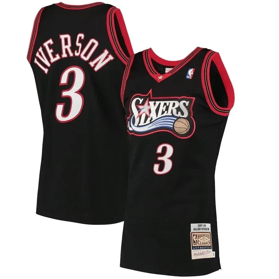 Allen Iverson Philadelphia 76ers Mitchell Ness 1997 Hardwood Classics Black NBA Jersey Men's