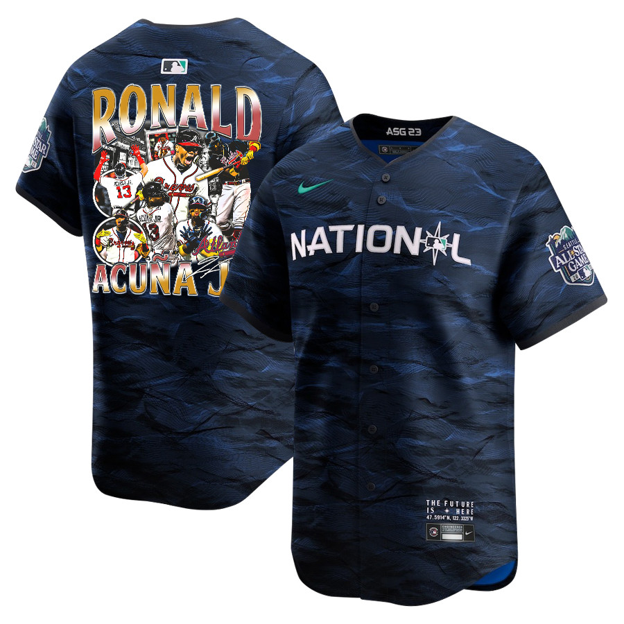 Ronald Acu?a Jr. 13 Atlanta Braves Signed Posture 2023 All Star Game Limited Player Royal MLB Jersey Men's