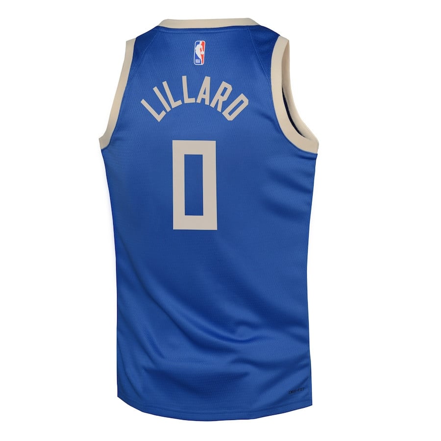 Damian Lillard 0 Milwaukee Bucks 2024/25 Swingman Playe City Edition Royal NBA Jersey Youth