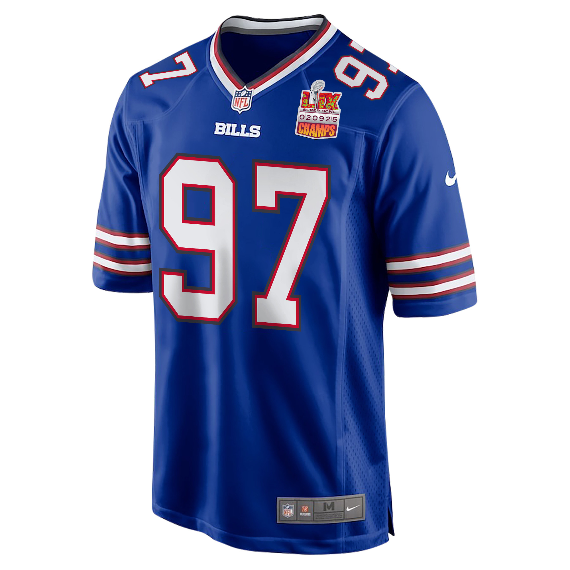 Jordan Phillips 97 Buffalo Bills Super Bowl LIX Champions Patch Game Royal NFL Jersey Men's