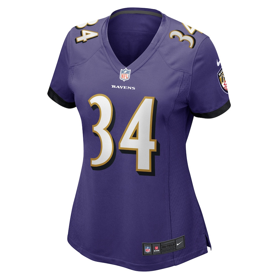 Keaton Mitchell 34 Baltimore Ravens Game Purple NFL Jersey Women's