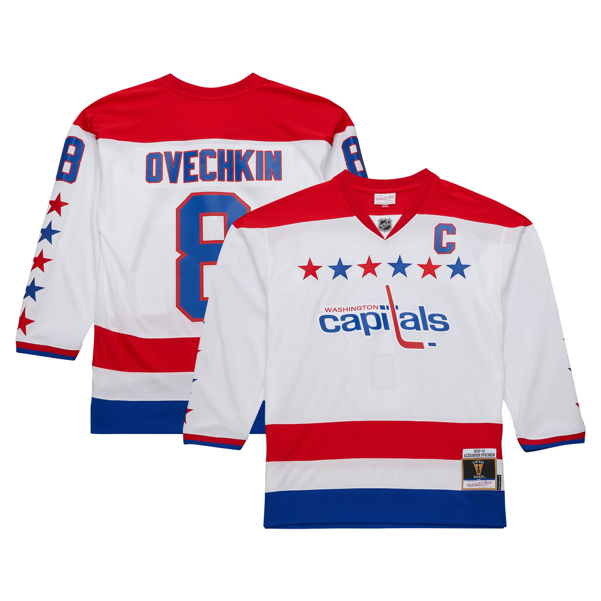 Washington Capitals Alexander Ovechkin Mitchell Ness White 2012/13 Alternate Captain Blue Line Player NHL Jersey Men's