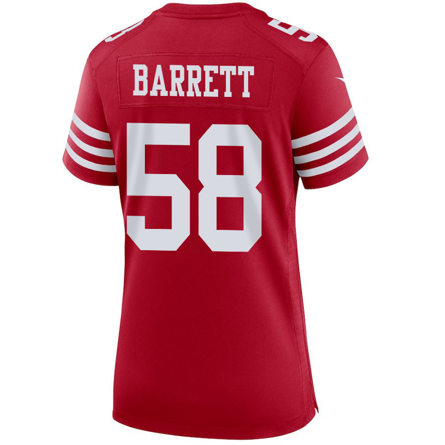 Alex Barrett 58 San Francisco 49ers Super Bowl LVIII Patch Game Scarlet NFL Jersey Women's