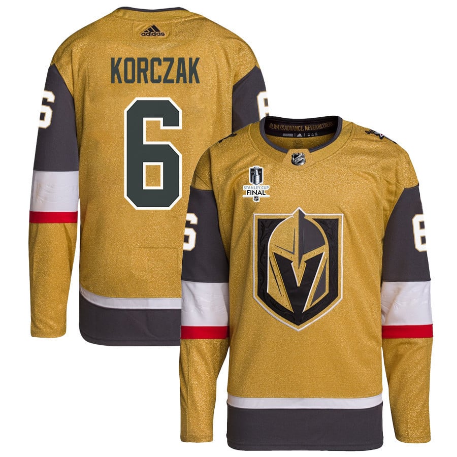 Kaedan Korczak 6 Vegas Golden Knights Stanley Cup 2023 Final Patch Home Breakaway Gold NHL Jersey Men's
