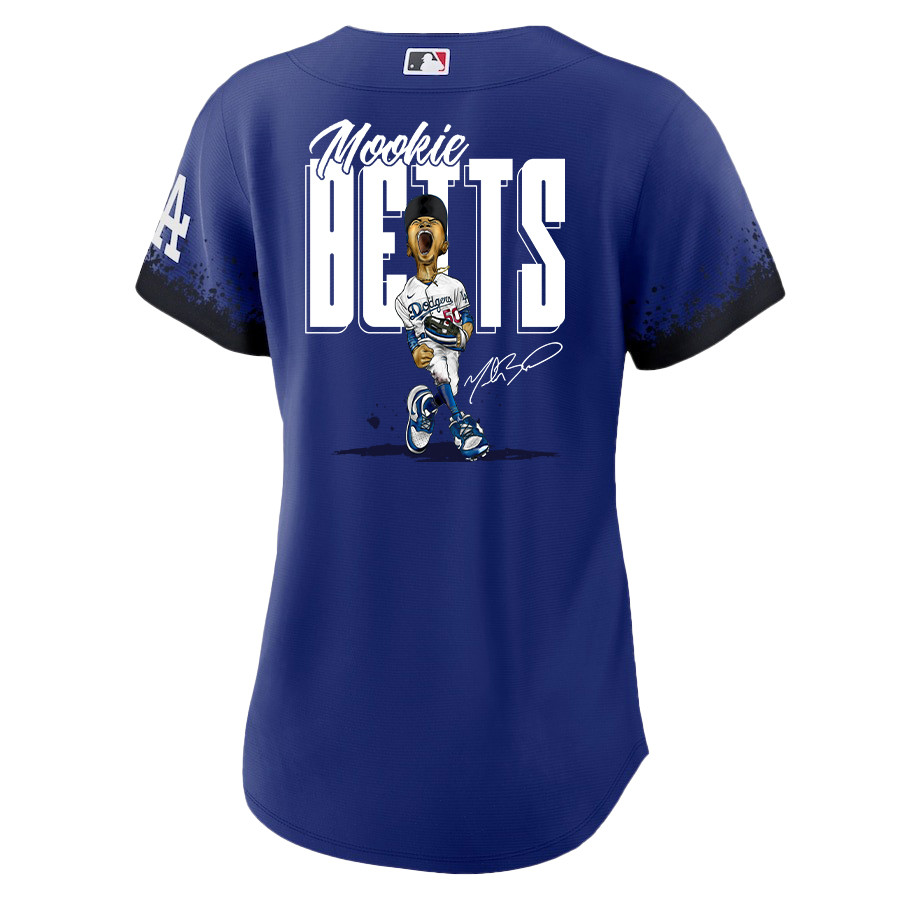 Mookie Betts 50 Los Angeles Dodgers Signed Cartoon 2023 City Connect Player Royal MLB Jersey Women's