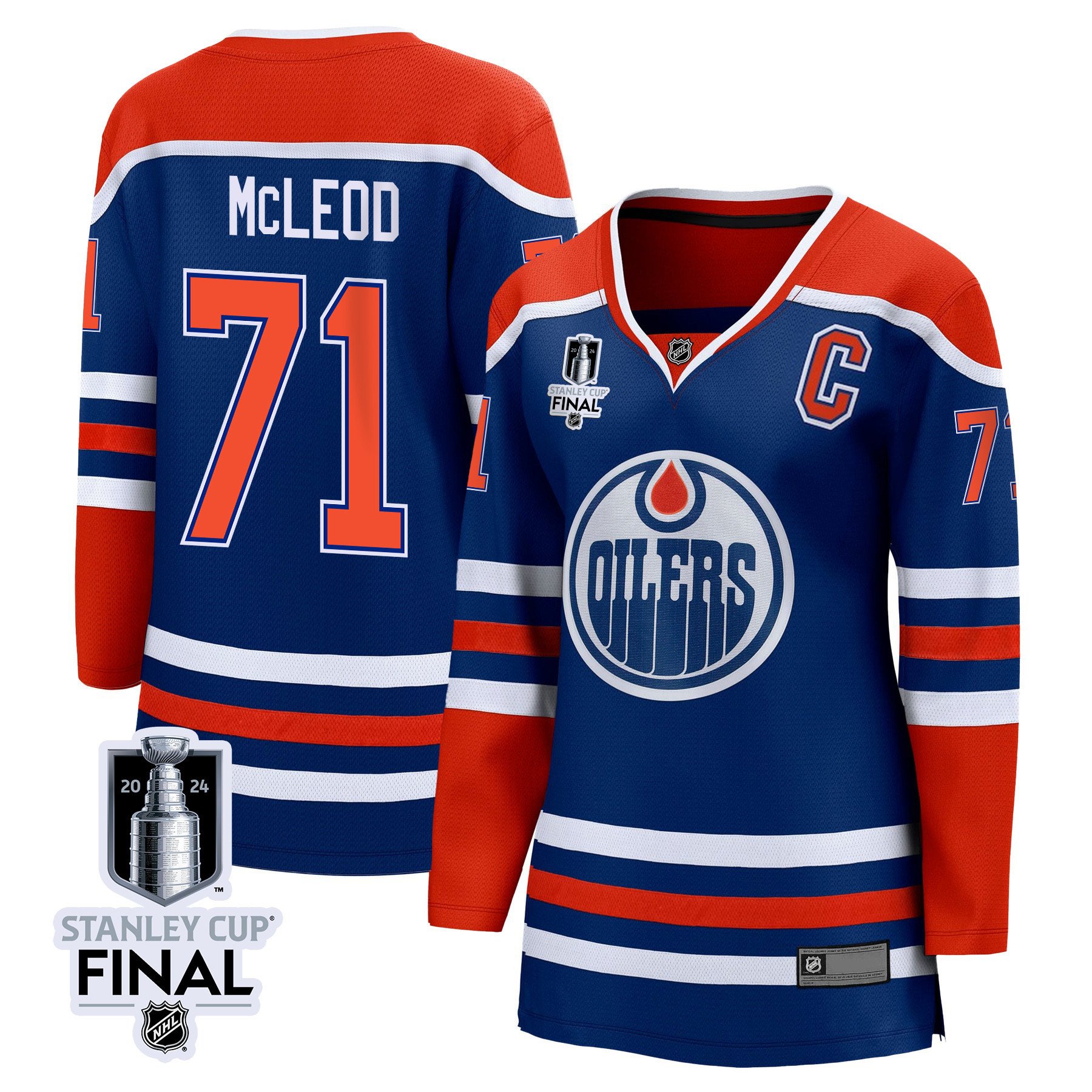 Ryan McLeod 71 Edmonton Oilers 2024 STANLEY CUP Final Home Royal NHL Jersey Women's