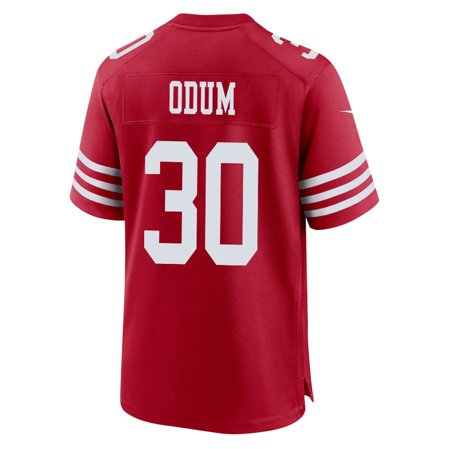 George Odum 30 San Francisco 49ers Super Bowl LVIII Patch Game Scarlet NFL Jersey Men's
