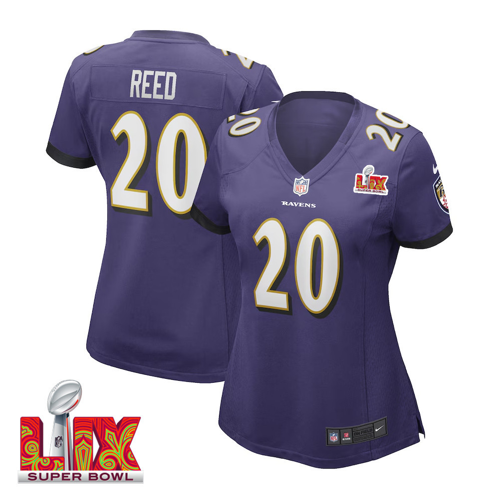 Ed Reed #20 Baltimore Ravens Super Bowl LIX Purple NFL Jersey Women's