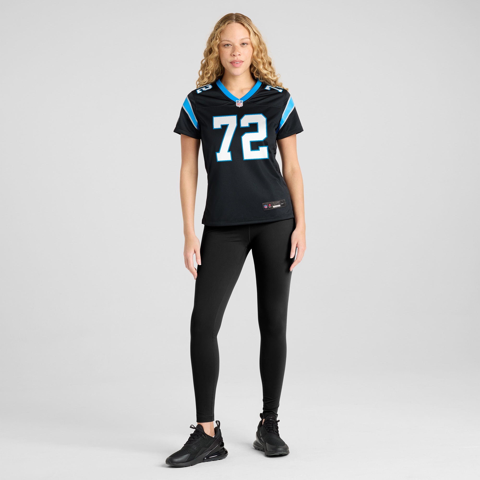 Carolina Panthers Taylor Moton Black Team Game NFL Jersey Women's