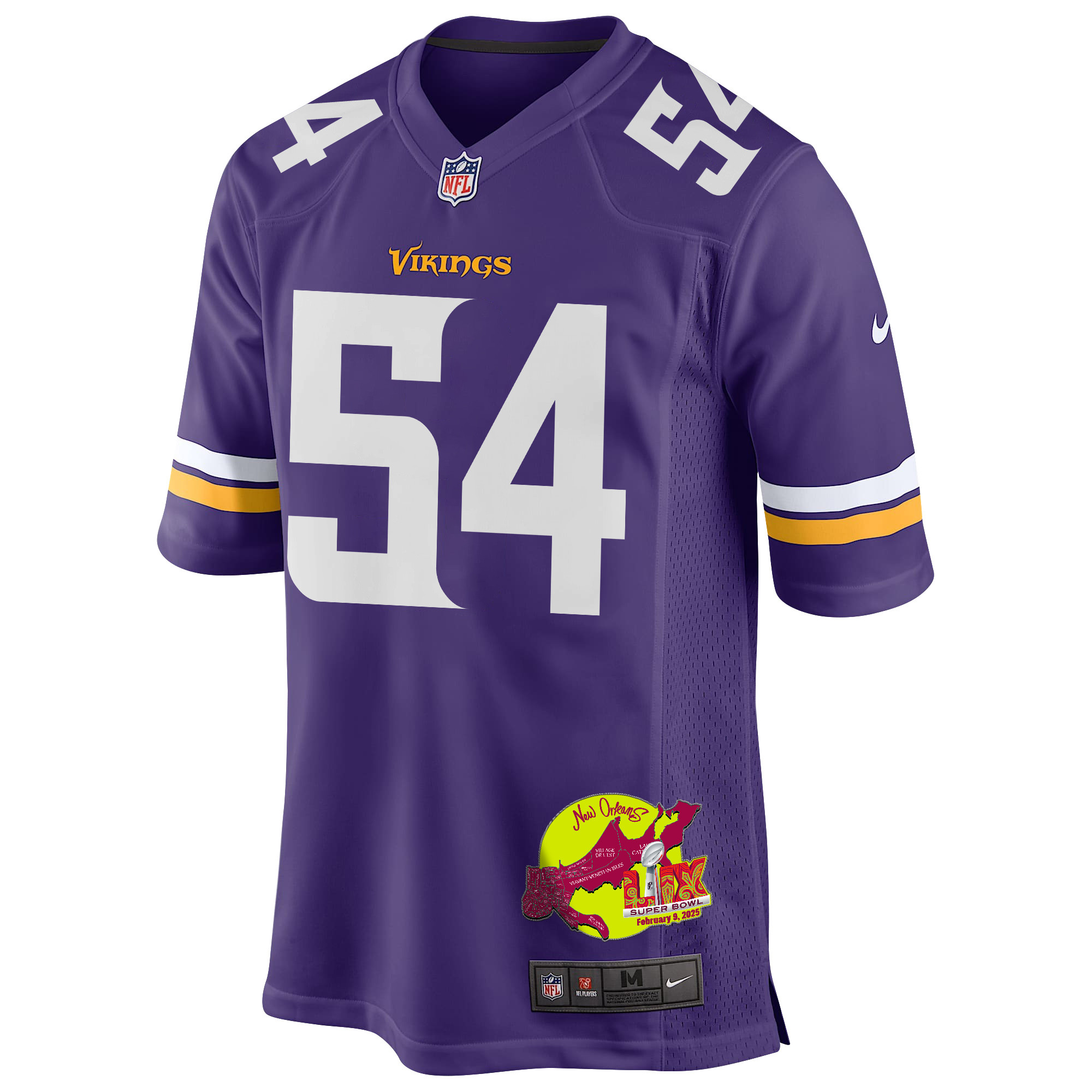 Kamu Grugier-Hill 54 Minnesota Vikings Super Bowl LIX New Orleans Patch Game Purple NFL Jersey Men's