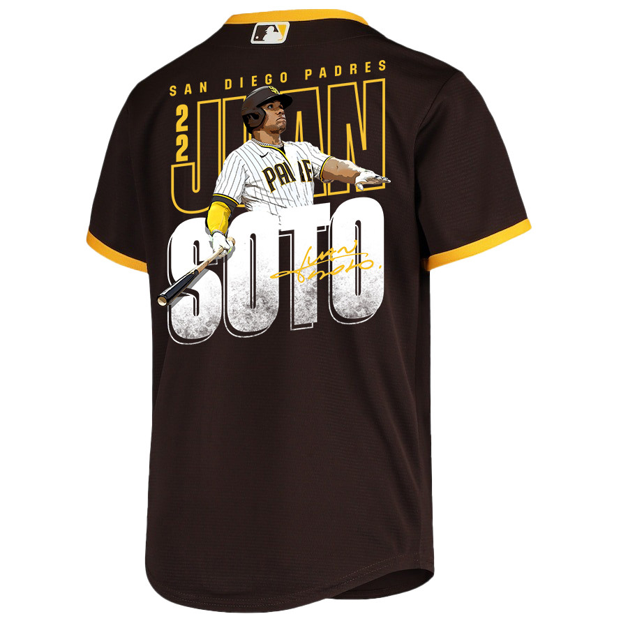 Juan Soto 22 San Diego Padres Signed Posture 2023 Road Player Brown MLB Jersey Youth