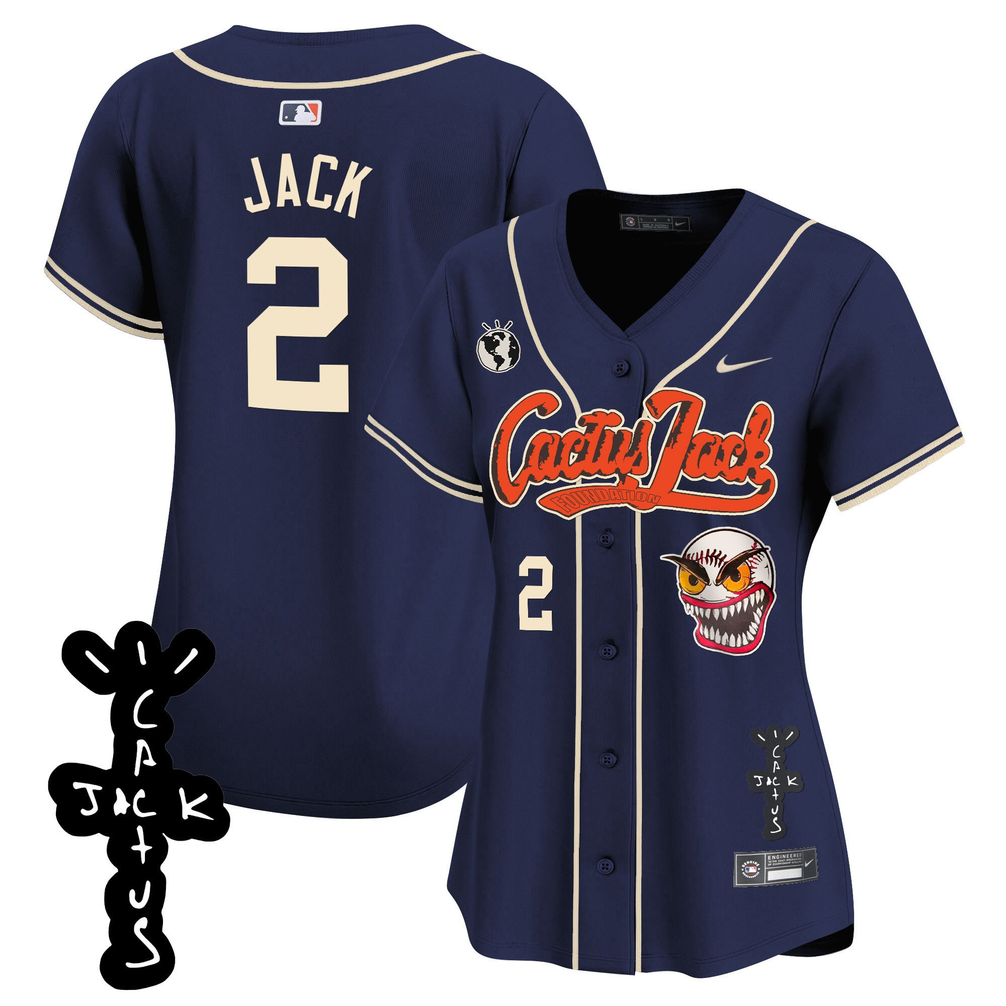 Jack 2 Houston Astros Cactus Jack Patch V2 Navy MLB Jersey Women's