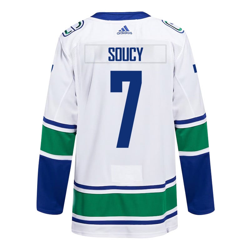 Carson Soucy 7 Vancouver Canucks 2024 Playoffs Patch Away White NHL Jersey Men's