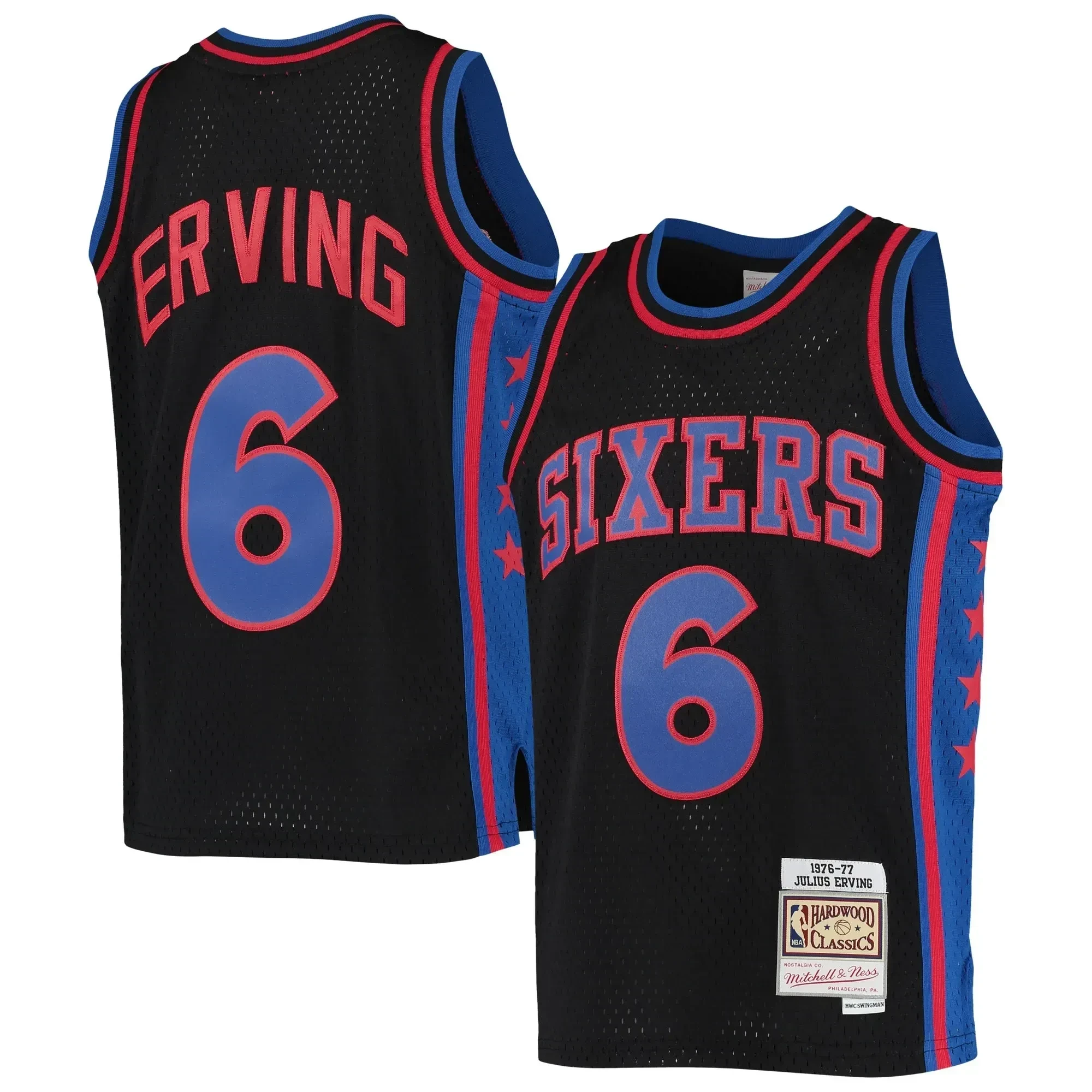 Julius Erving Philadelphia 76ers Mitchell Ness 1976-77 Hardwood Classics Reload Black NBA Jersey Men's