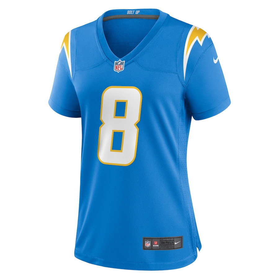 Taylor Heinicke 8 Los Angeles Chargers Game Powder Blue NFL Jersey Women's