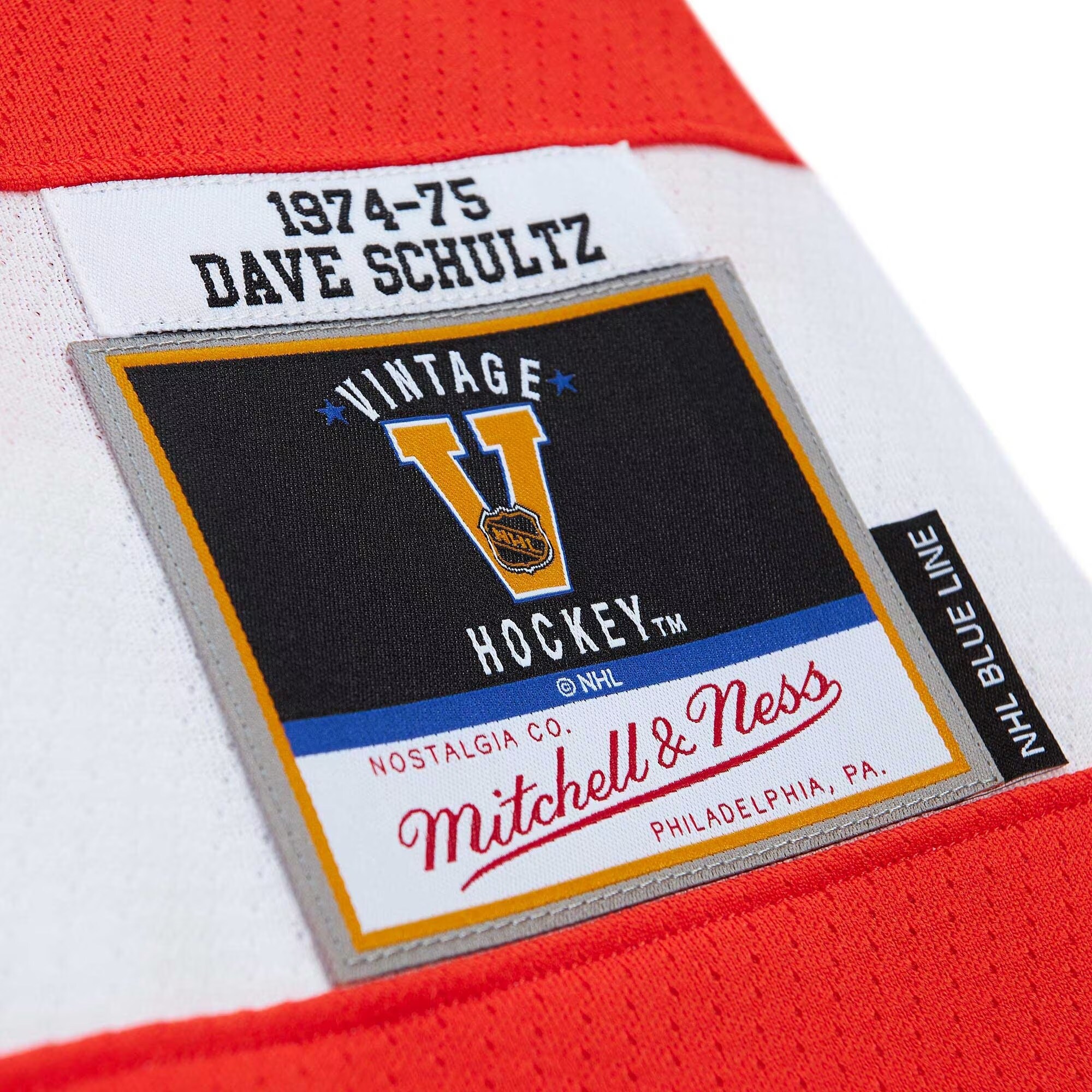Philadelphia Flyers Dave Schultz Mitchell Ness Orange 1974/75 Blue Line Player NHL Jersey Men's