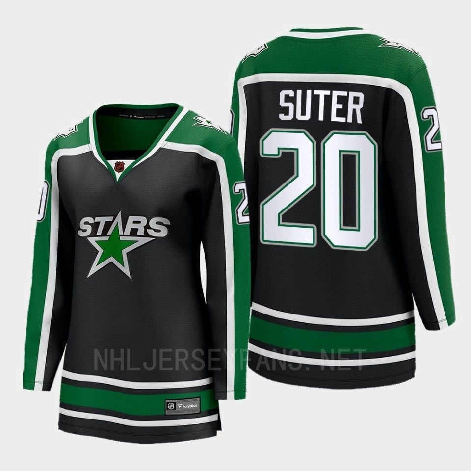 Dallas Stars 20 Ryan Suter Reverse Retro Black Equipment, Women NHL Jersey Women's