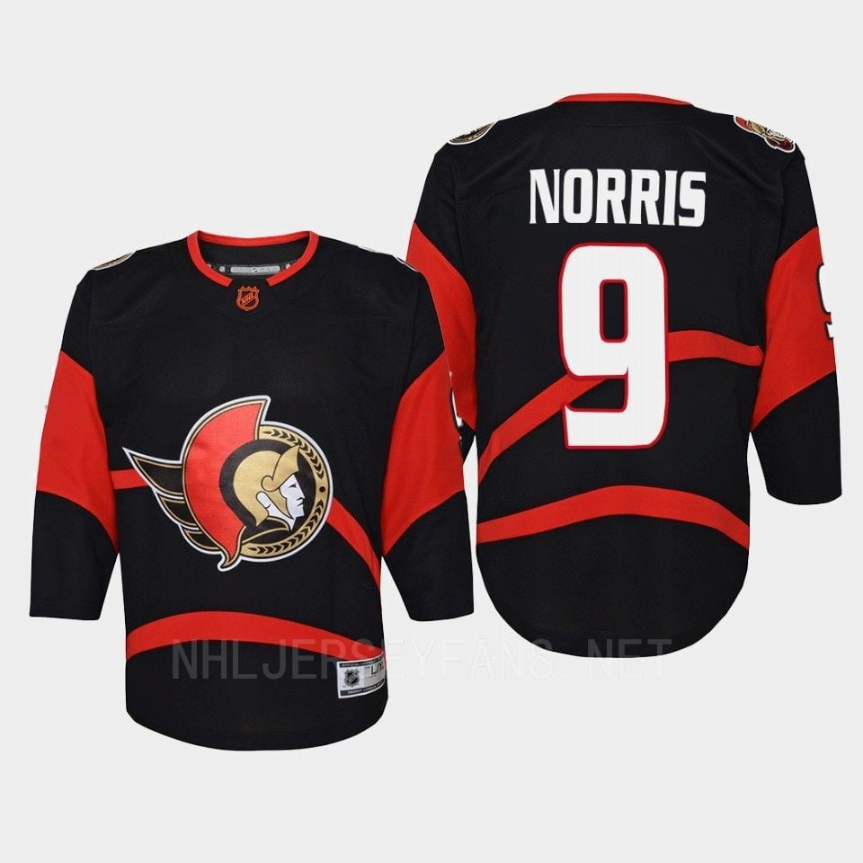 Ottawa Senators 9 Josh Norris Reverse Retro Black Equipment, NHL Jersey Youth
