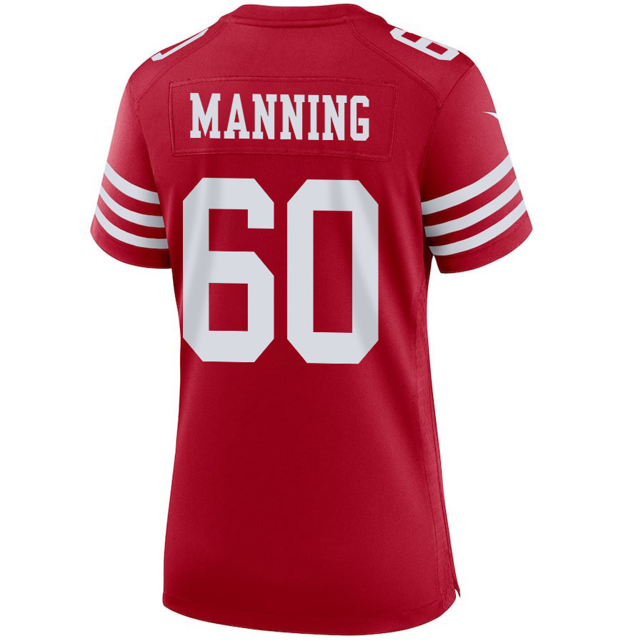 Ilm Manning 60 San Francisco 49ers Super Bowl LVIII Patch Game Scarlet NFL Jersey Women's